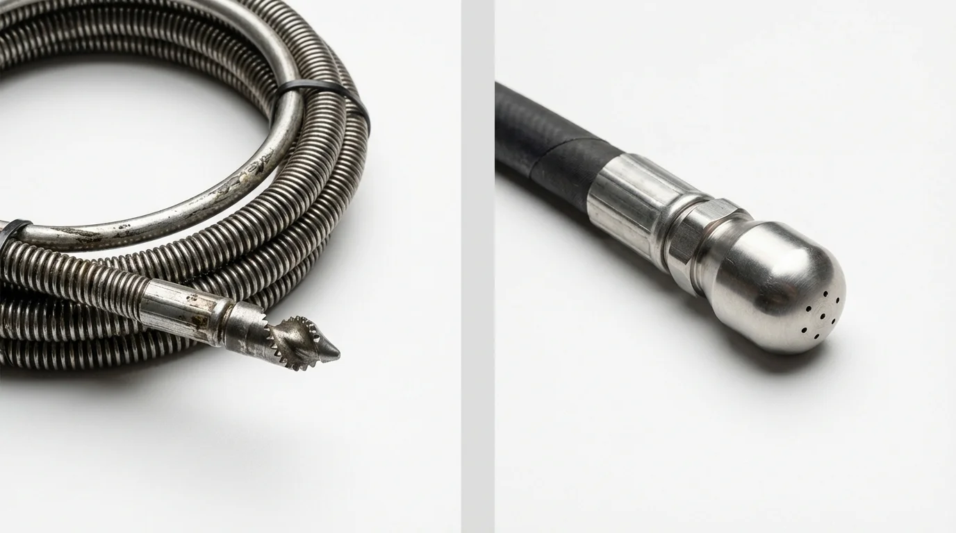 Drain snake cable and hydro jetting nozzle used for drain cleaning in Sheridan, OR