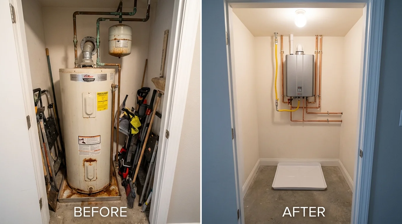 Tank water heater versus wall-mounted tankless unit comparison for Sheridan, OR homeowners