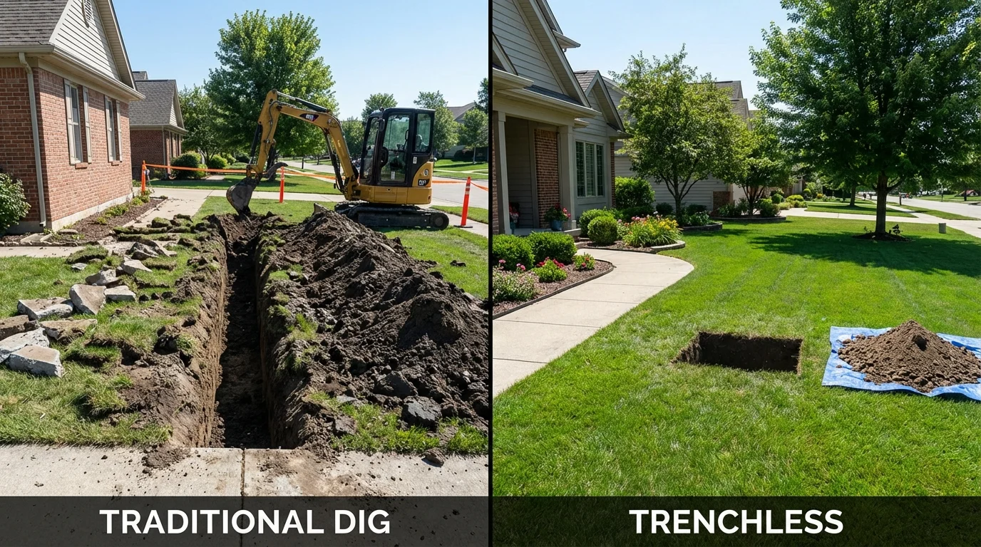 Trenchless sewer repair with minimal yard damage versus traditional excavation in Sheridan, OR